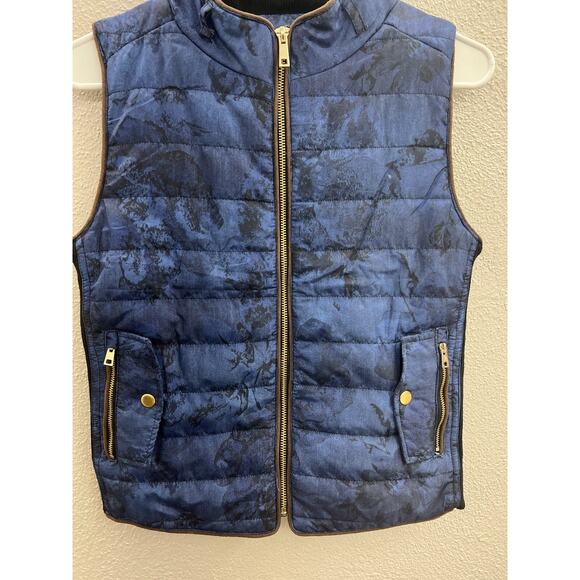 Juniors Chocolate Vest Size Medium Blue Floral Sleeveless Zip Up - Picture 5 of 16